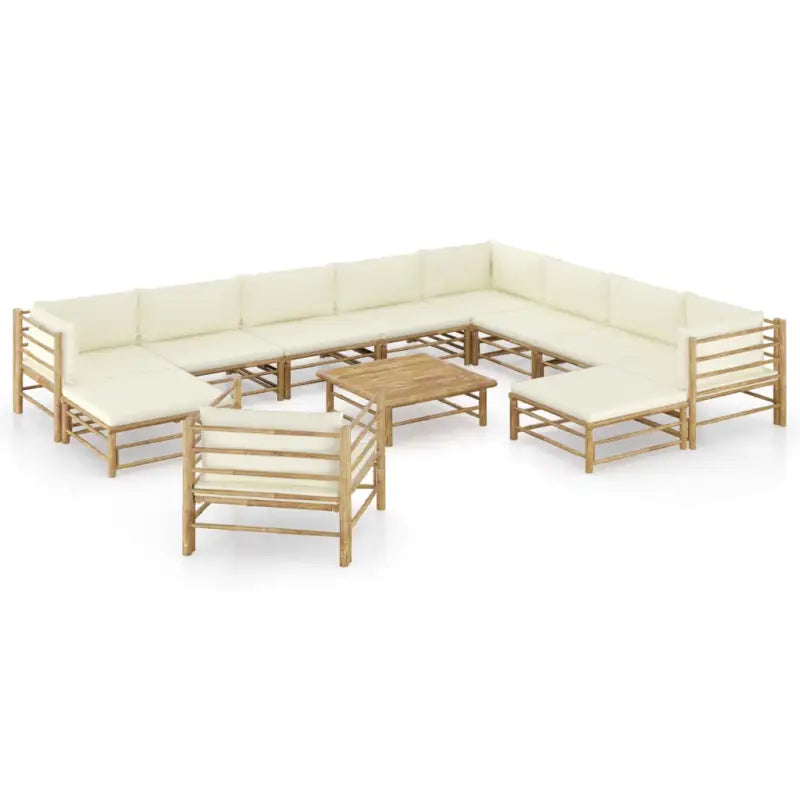 Bamboe tuin loungeset met comfortabele diepte zitting - Crème / 3x hoek + 5x midden + Fauteuil + 2x voetensteun + Tafel
