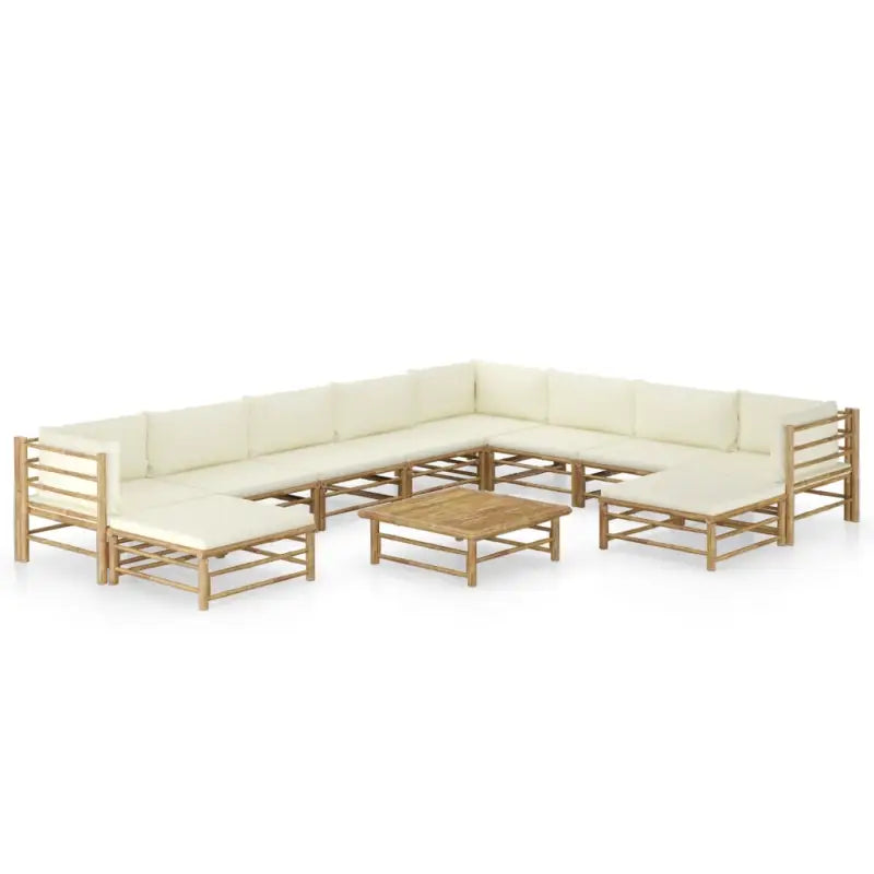 Bamboe tuin loungeset met comfortabele diepte zitting - Crème / 3x hoek + 5x midden + 2x voetensteun + Tafel - Tuinsets