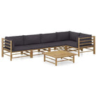 Bamboe tuin loungeset met comfortabele diepte zitting - Donkergrijs / 2x midden + 3x hoek + Tafel - Tuinsets