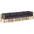 Bamboe tuin loungeset met comfortabele diepte zitting - Donkergrijs / 2x hoek + 2x midden - Tuinsets