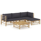 Bamboe tuin loungeset met comfortabele diepte zitting - Donkergrijs / 2x hoek + midden + voetensteun + Tafel - Tuinsets