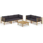 Bamboe tuin loungeset met comfortabele diepte zitting - Donkergrijs / 4x hoek + midden + Tafel - Tuinsets