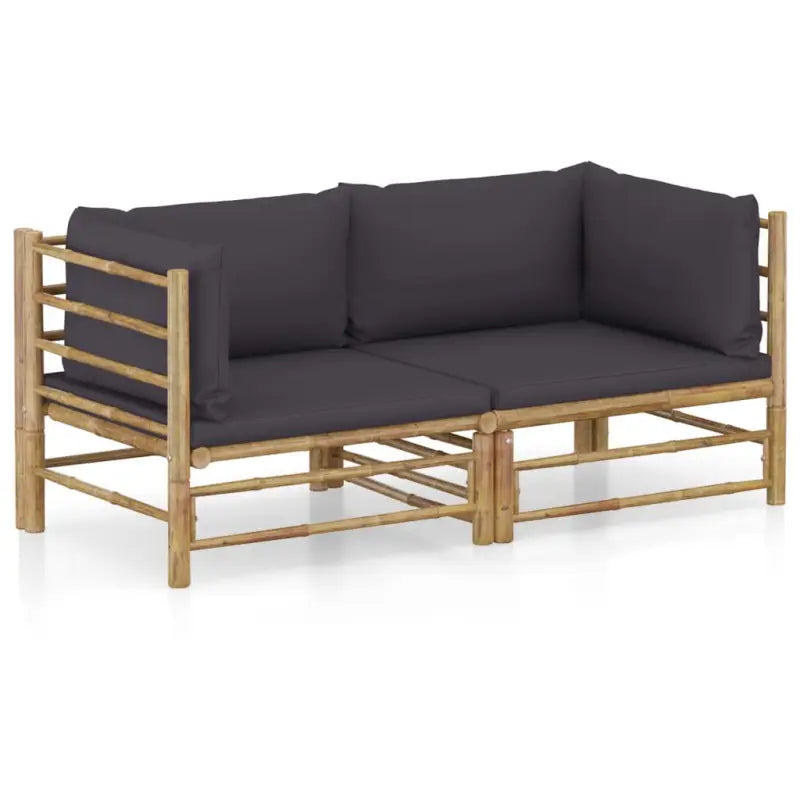 Bamboe tuin loungeset met comfortabele diepte zitting - Donkergrijs / Hoekbank (2 st) - Tuinsets
