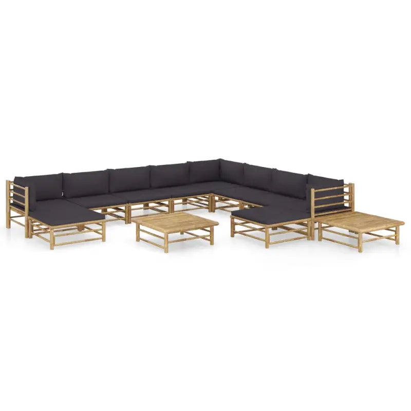 Bamboe tuin loungeset met comfortabele diepte zitting - Donkergrijs / 3x hoek + 5x midden + 2x voetensteun + 2x Tafel