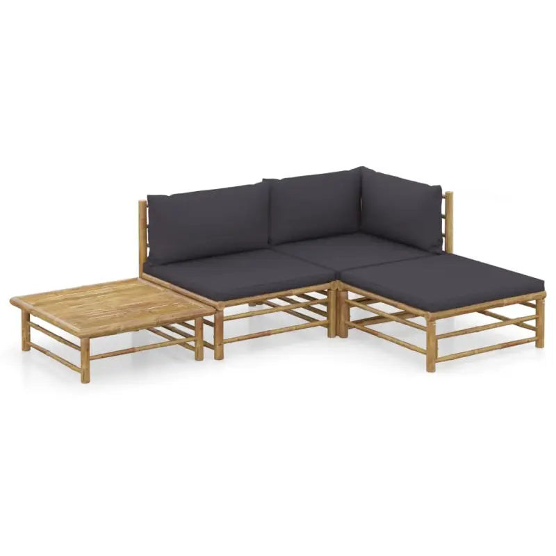 Bamboe tuin loungeset met comfortabele diepte zitting - Donkergrijs / hoek + midden + voetensteun + Tafel - Tuinsets