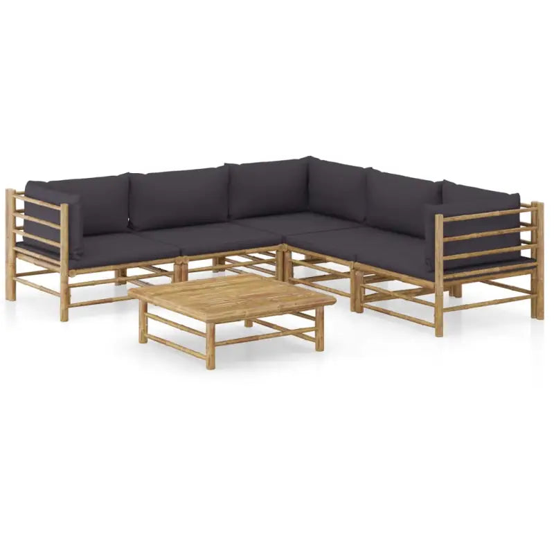 Bamboe tuin loungeset met comfortabele diepte zitting - Donkergrijs / 3x hoek + 2x midden + Tafel - Tuinsets