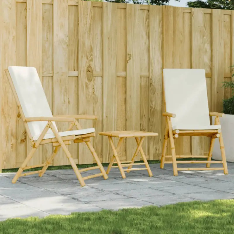 Bamboe tuinset met comfortabele zitervaring en wasbare hoes - Crèmewit / 45 x 45 x 45 cm - Tuinsets