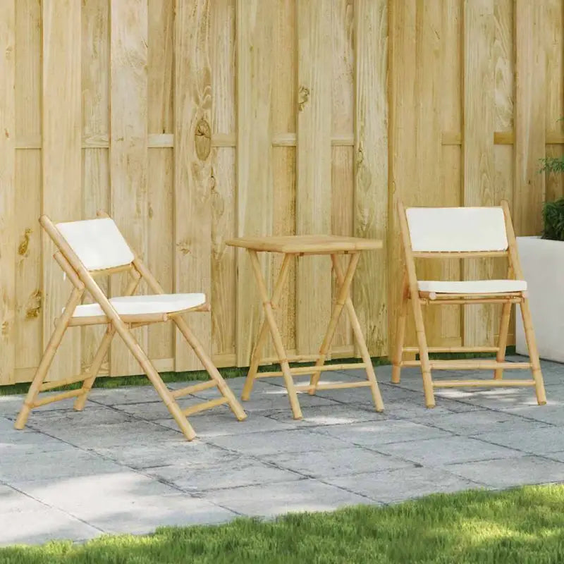 Bamboe tuinset met comfortabele zitervaring en wasbare hoes - Crèmewit / 55 x 55 x 75 cm - Tuinsets