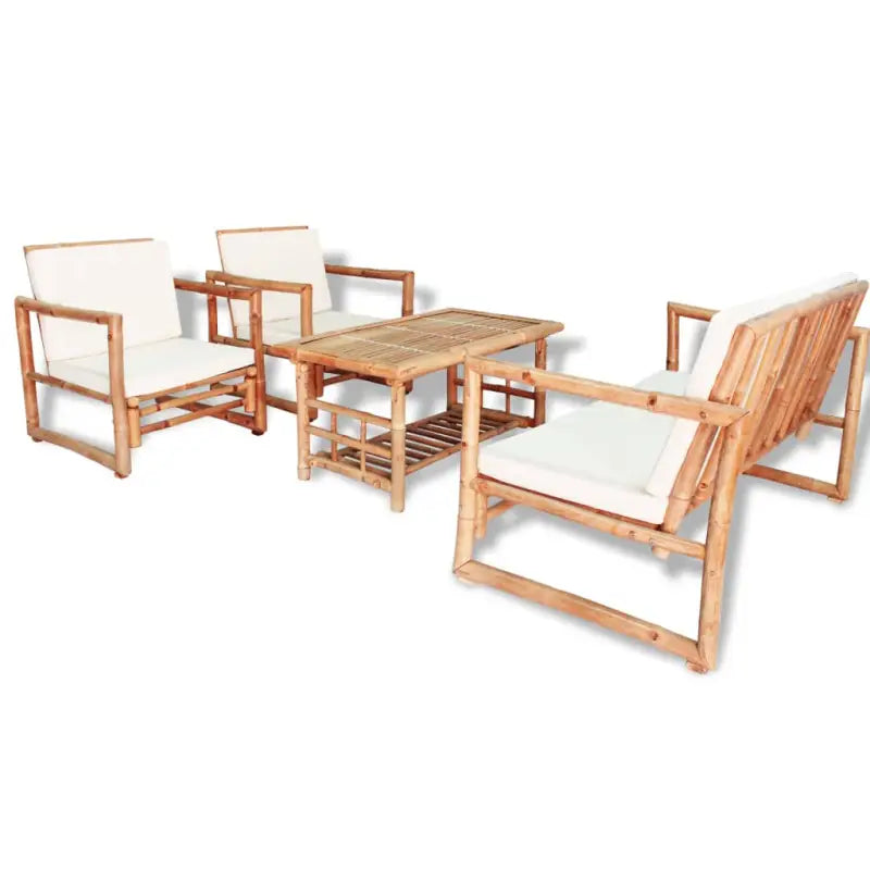 Bamboe tuinset met levering bevat hoogte armleuning en tropisch design - Crème - Tuinsets