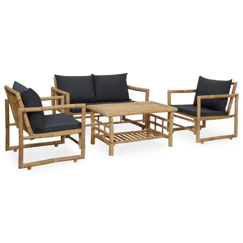 Bamboe tuinset met levering bevat hoogte armleuning en tropisch design - Grijs - Tuinsets