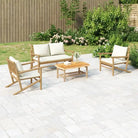 Bamboe tuinset met natuurlijke afwerking en afmetingen voor buitenruimte - Crèmewit / 2x chair + bench + table