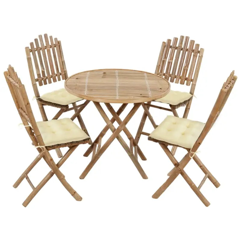 Bamboe tuinsets met kussens en stevige touwtjes voor buiten - Crème / 40 x 40 x 7 cm - Tuinsets