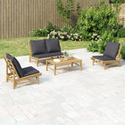 Bamboe tuinsets met natuurlijke afwerking en handige afmetingen - Donkergrijs / Bank + 2x stoel + Tafel - Tuinsets
