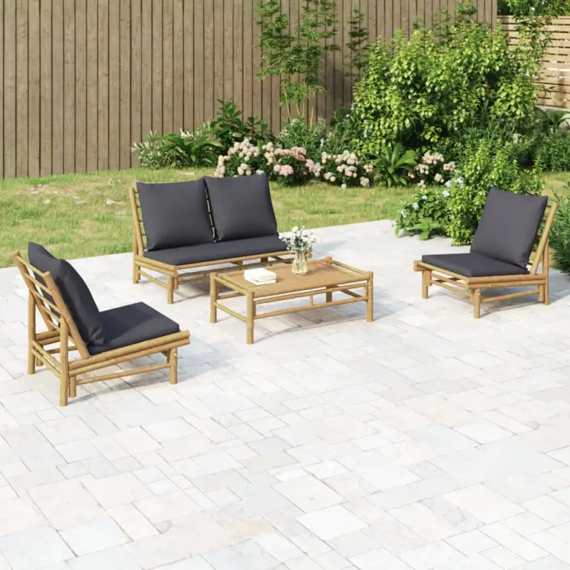 Bamboe tuinsets met natuurlijke afwerking en handige afmetingen - Donkergrijs / Bank + 2x stoel + Tafel - Tuinsets