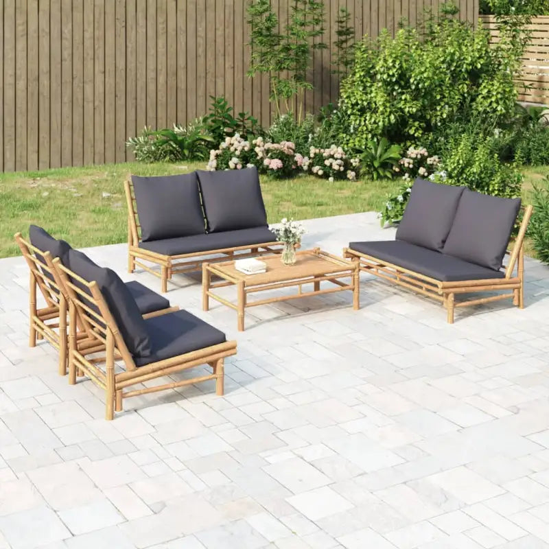 Bamboe tuinsets met natuurlijke afwerking en handige afmetingen - Donkergrijs / 2x Bank + 2x stoel + Tafel - Tuinsets