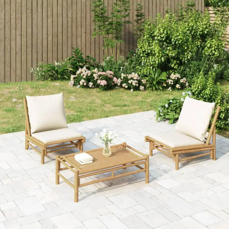 Bamboe tuinsets met natuurlijke afwerking en handige afmetingen - Crème / 2x stoel + tafel - Tuinsets