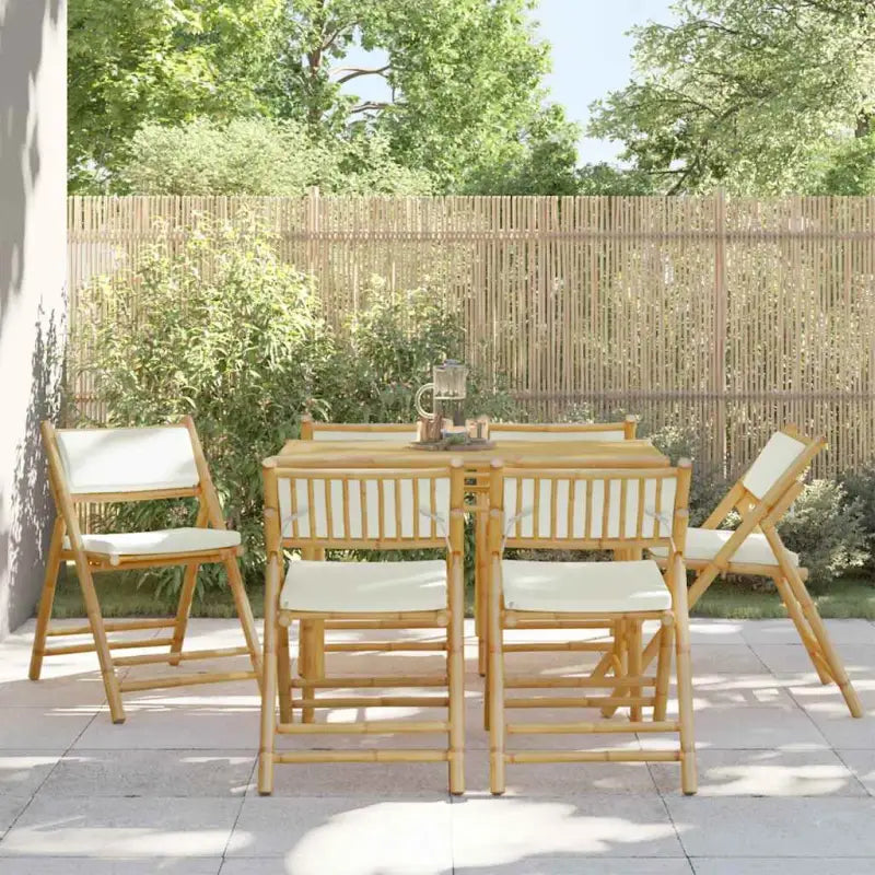Bamboe tuinstoelen met comfortabele zitervaring en wasbare hoes - Crèmewit / 6 - Tuinstoelen