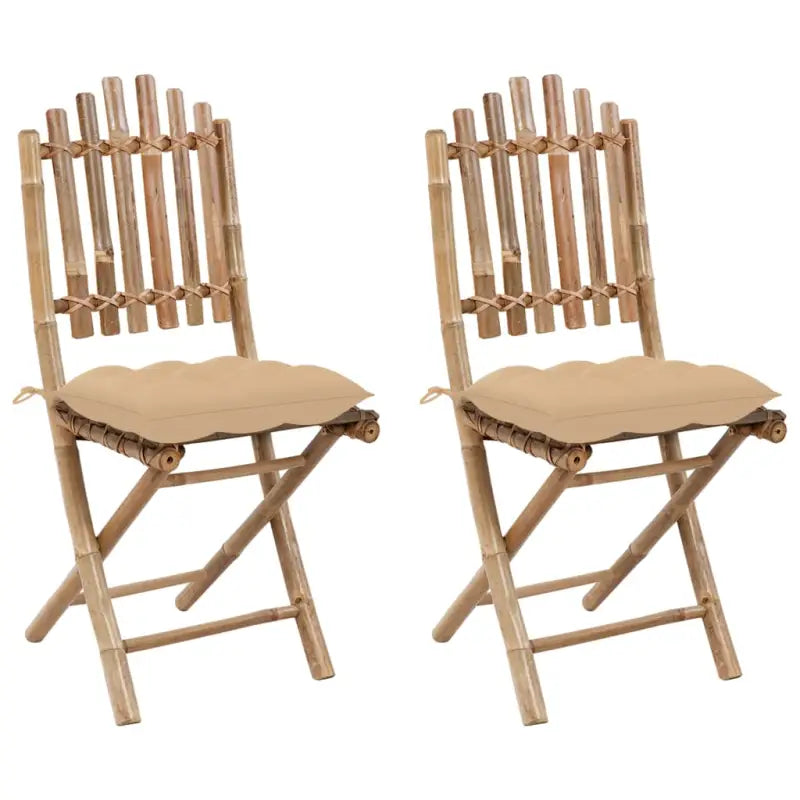 Bamboe tuinstoelen set met touwtjes voor buiten eten - Beige / 2 / 40 x 40 x 7 cm - Tuinstoelen