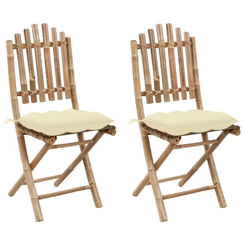 Bamboe tuinstoelen set met touwtjes voor buiten eten - Crème / 2 / 40 x 40 x 7 cm - Tuinstoelen