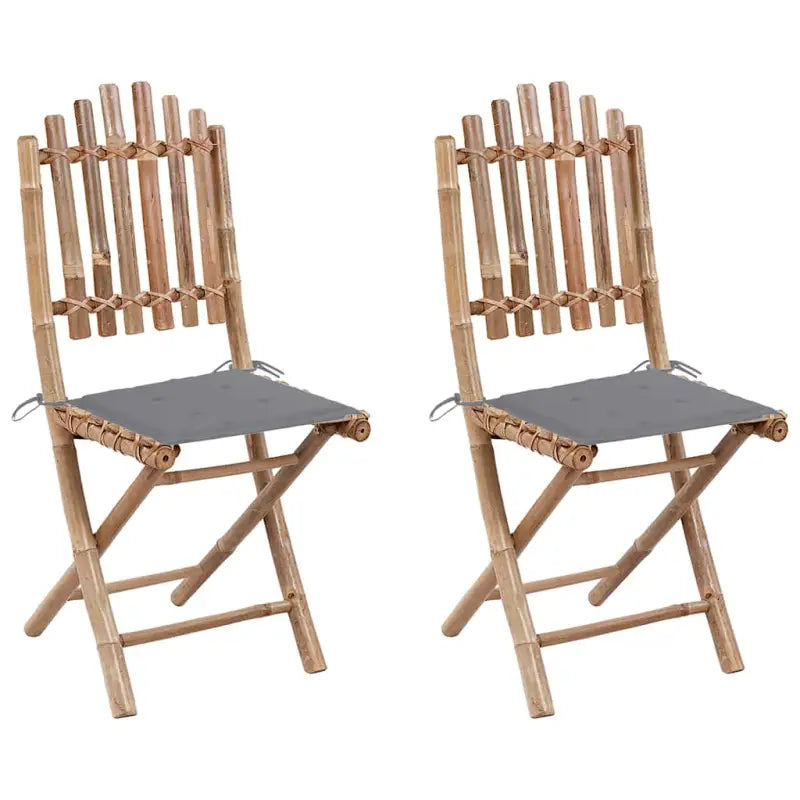 Bamboe tuinstoelen set met touwtjes voor buiten eten - Grijs / 2 / 40 x 40 x 4 cm - Tuinstoelen