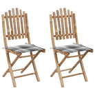 Bamboe tuinstoelen set met touwtjes voor buiten eten - Grijs ruitpatroon / 2 / 40 x 40 x 4 cm - Tuinstoelen