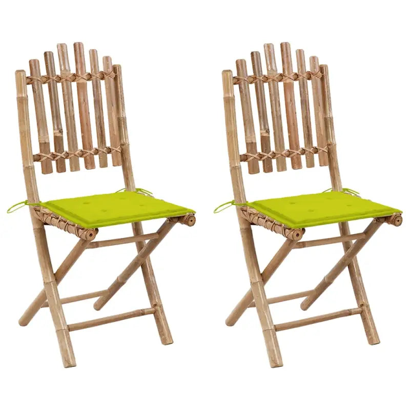 Bamboe tuinstoelen set met touwtjes voor buiten eten - Heldergroen / 2 / 40 x 40 x 4 cm - Tuinstoelen
