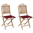 Bamboe tuinstoelen set met touwtjes voor buiten eten - Wijnrood / 2 / 40 x 40 x 4 cm - Tuinstoelen