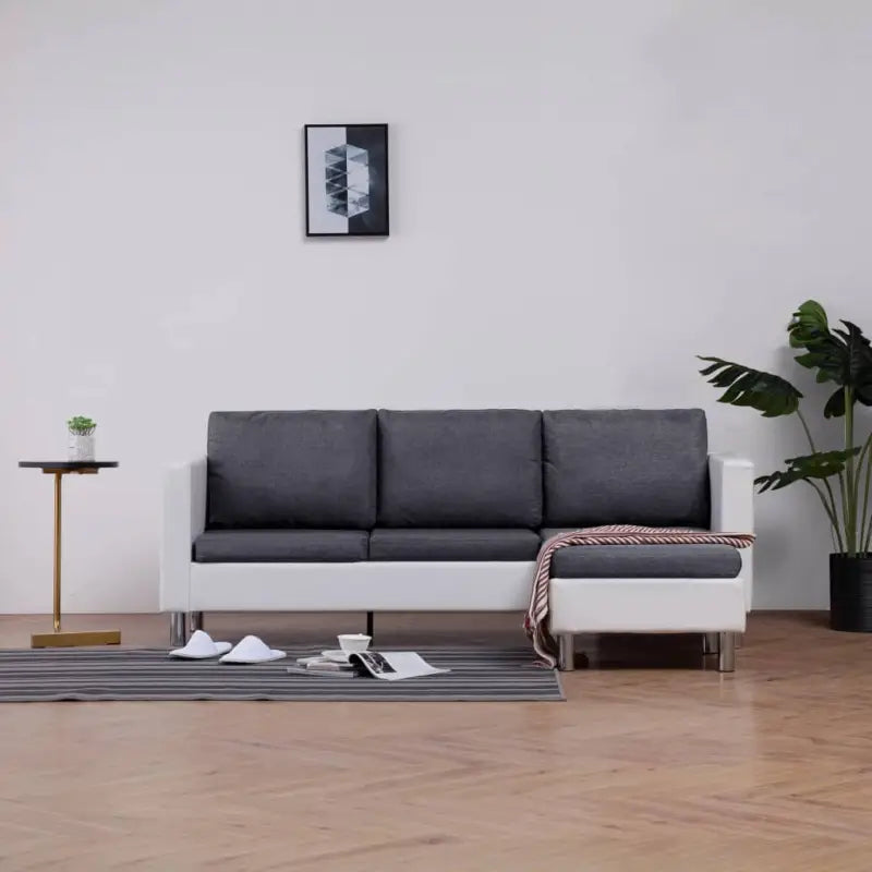 Bank met kunstlederen bekleding en verchroomde ijzeren poten voor comfort - Wit en zwart - Banken
