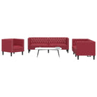 Banken Chesterfield-stijl met comfortabele afmetingen en stijlvolle uitstraling - Wijnrood / Fauteuil + tweezitsbank