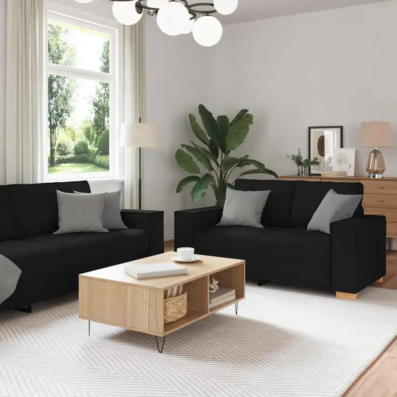 Banken loungeset met brede armleuningen en comfortabele diepte zitting - Zwart / 160 cm - Banken
