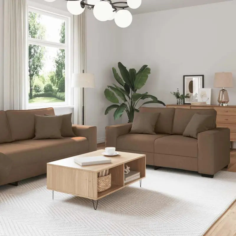 Banken loungeset met brede armleuningen en comfortabele zithoek - Bruin - Banken