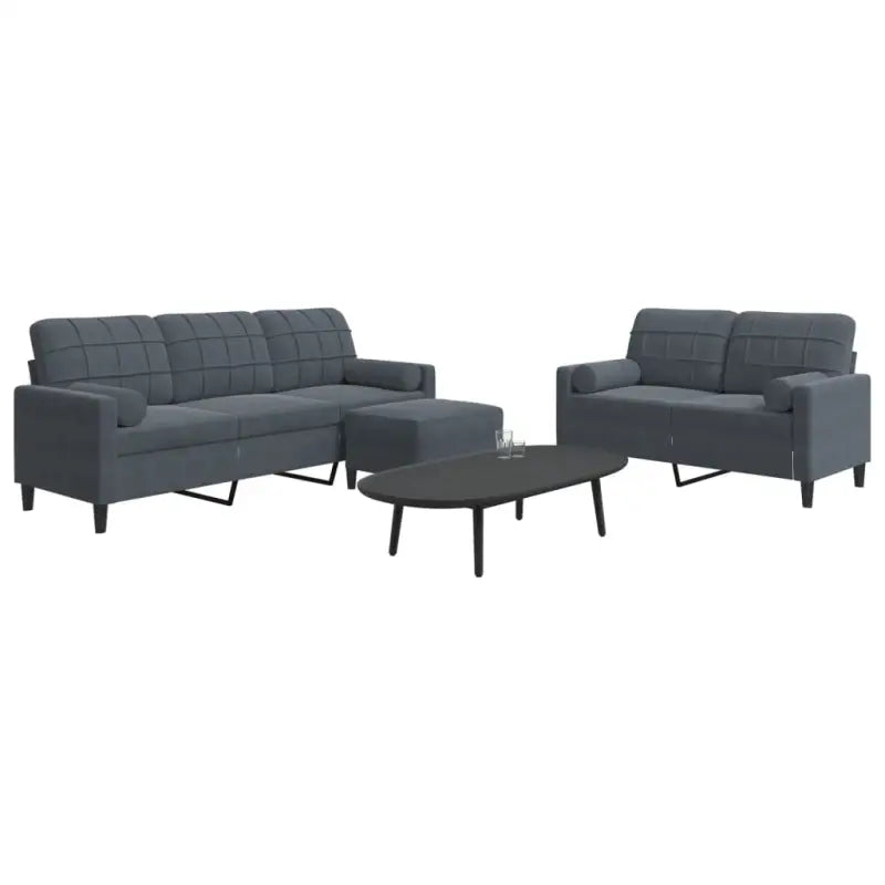 Banken loungeset met comfortabele afmetingen en stijlvolle design - Donkergrijs / met kussens en voetenbankje - Banken