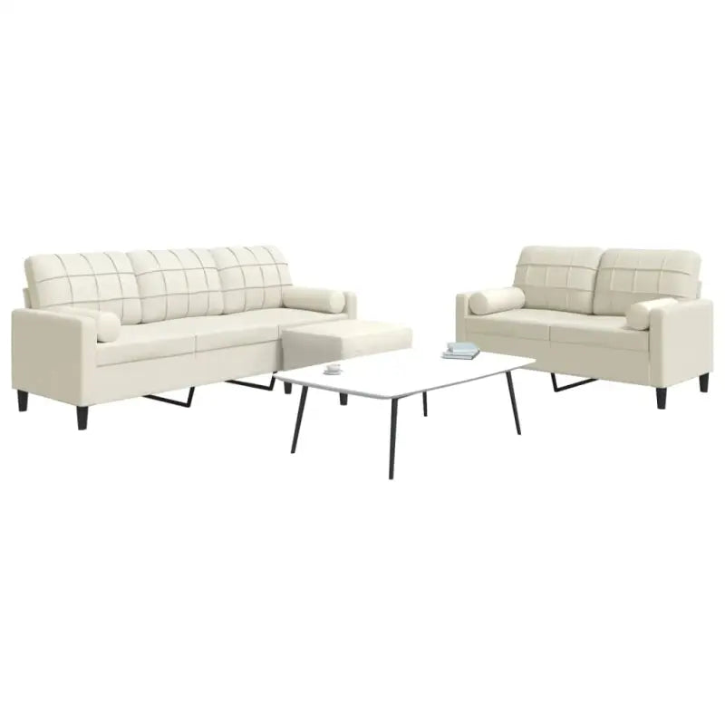 Banken loungeset met comfortabele afmetingen en stijlvolle design - Crème / met kussens en voetenbankje - Banken
