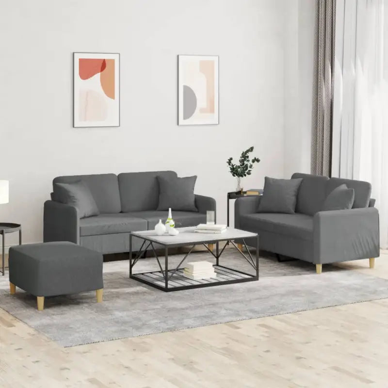 Banken loungeset met comfortabele diepte zitting en moderne uitstraling - Donkergrijs / met kussens en voetenbankje