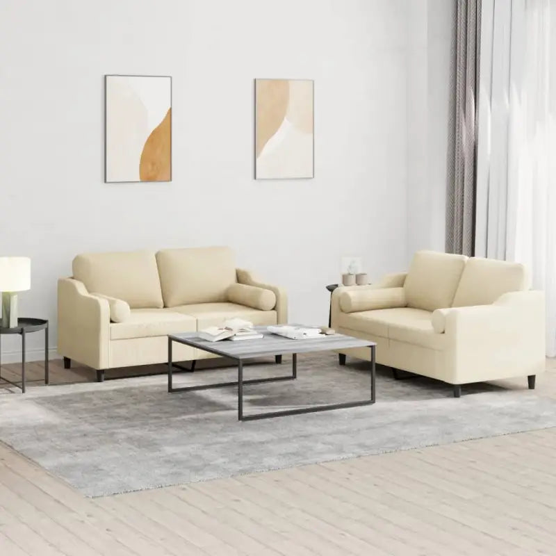 Banken Loungeset met comfortabele zitdiepte en elegante totale afmetingen - Crème / met kussens - Banken