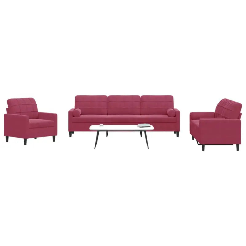 Banken loungeset met comfortabele zithoek en opvallend design - Wijnrood / met kussens - Banken