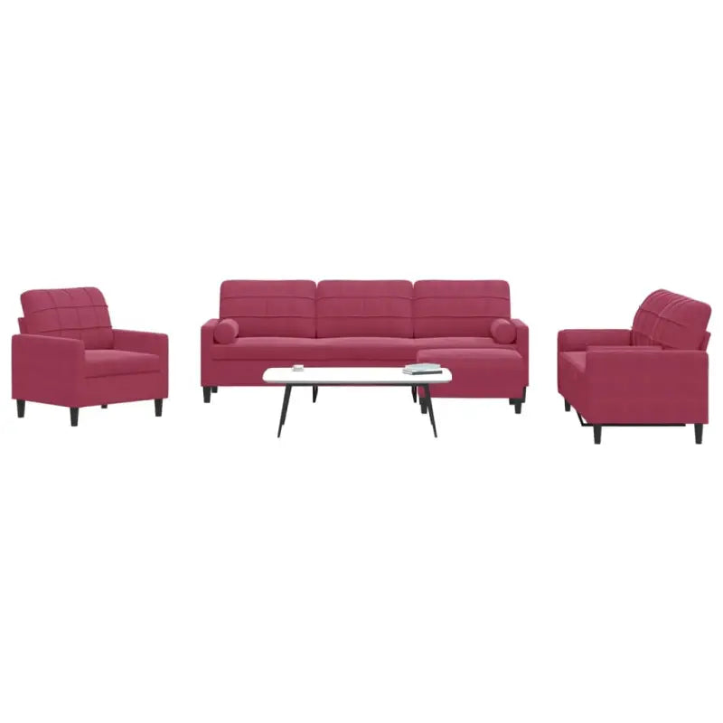Banken loungeset met comfortabele zithoek en opvallend design - Wijnrood / met kussens en voetenbankje - Banken