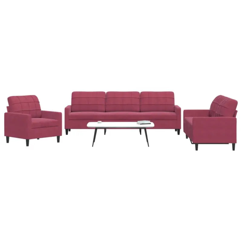 Banken loungeset met comfortabele zithoek en opvallend design - Wijnrood / Zonder voetenbank - Banken
