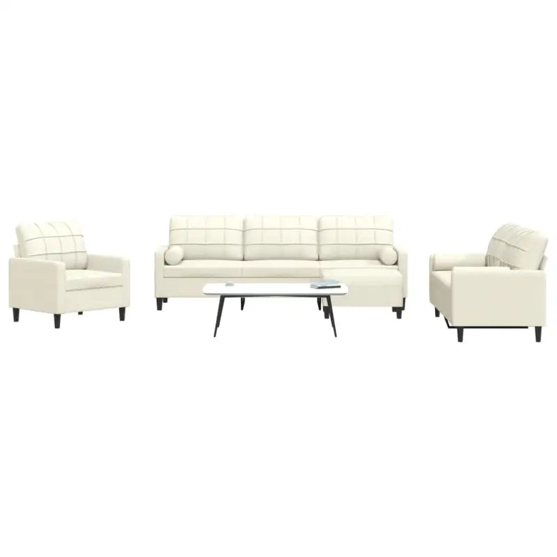 Banken loungeset met comfortabele zithoek en opvallend design - Crème / met kussens en voetenbankje - Banken