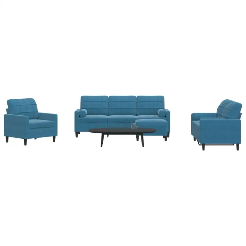 Banken loungeset met comfortabele zithoogte en elegante totale afmetingen - Blauw / met kussens en voetenbankje - Banken