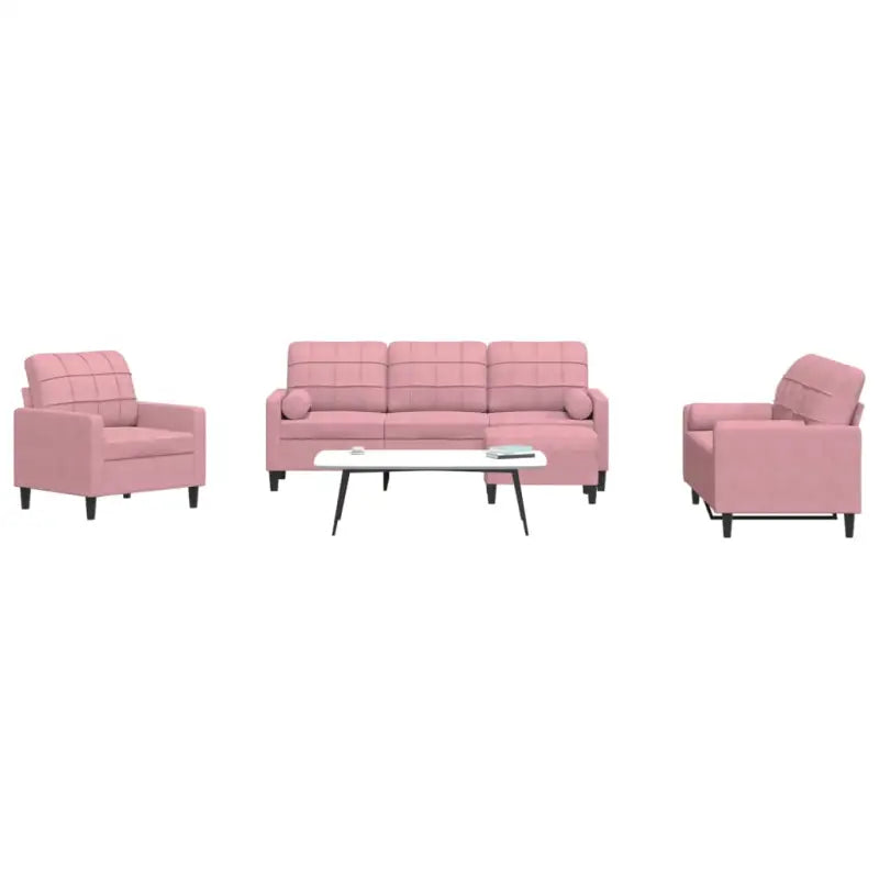 Banken loungeset met comfortabele zithoogte en elegante totale afmetingen - Roze / met kussens en voetenbankje - Banken