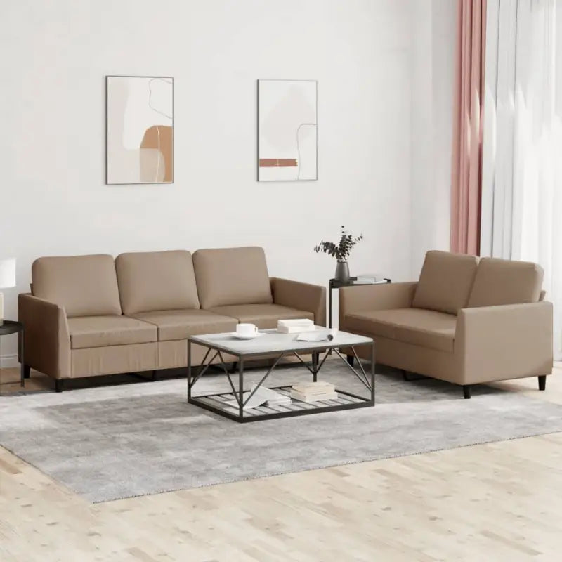 Banken loungeset met duurzame kunstleer en ruime totale afmetingen - Cappuccino / met kussens - Banken