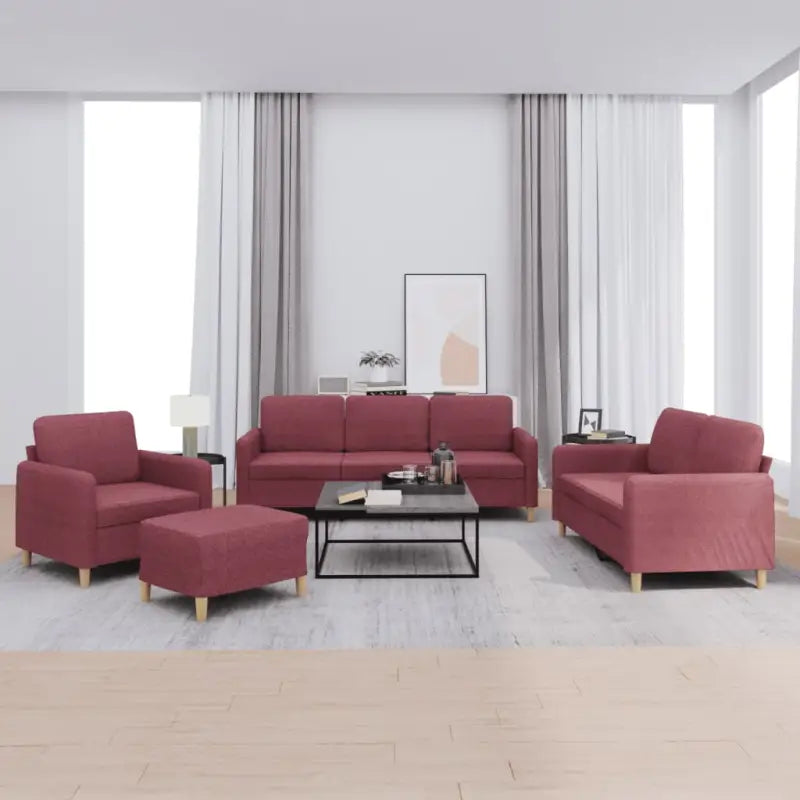 Banken loungeset met duurzame stof en comfortabele vulling - Wijnrood / Met voetenbank - Banken