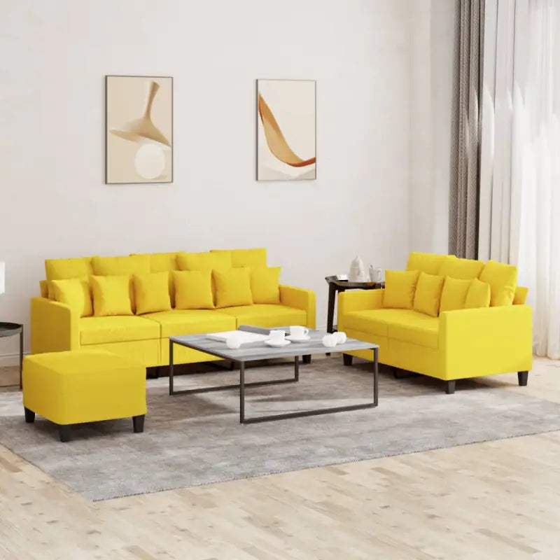 Banken loungeset met mooie totale afmetingen en comfortabele zitelementen - Lichtgeel / met kussens en voetenbankje