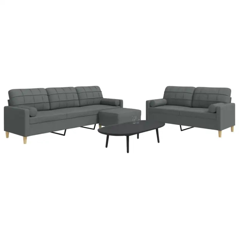 Banken loungeset met opvallend design en volledige afmetingen - Donkergrijs / met kussens en voetenbankje - Banken