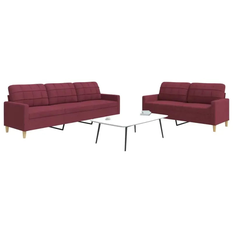 Banken loungeset met opvallend design en volledige afmetingen - Wijnrood / Zonder voetenbank - Banken