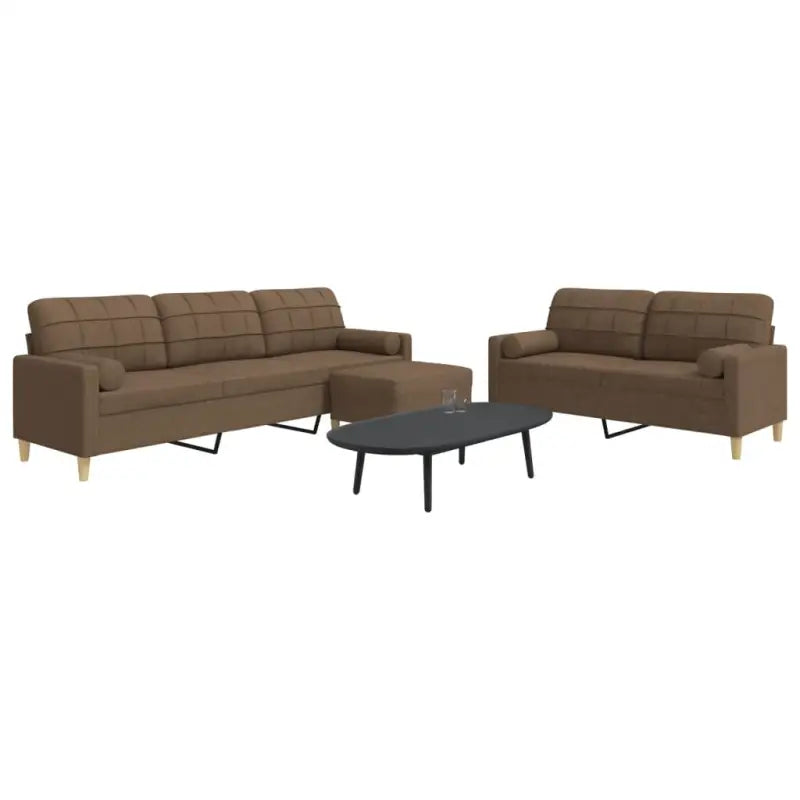 Banken loungeset met opvallend design en volledige afmetingen - Bruin / met kussens en voetenbankje - Banken