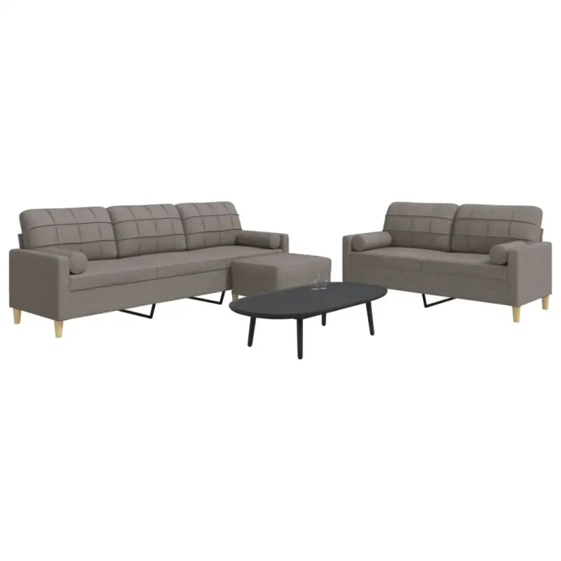 Banken loungeset met opvallend design en volledige afmetingen - Taupe / met kussens en voetenbankje - Banken