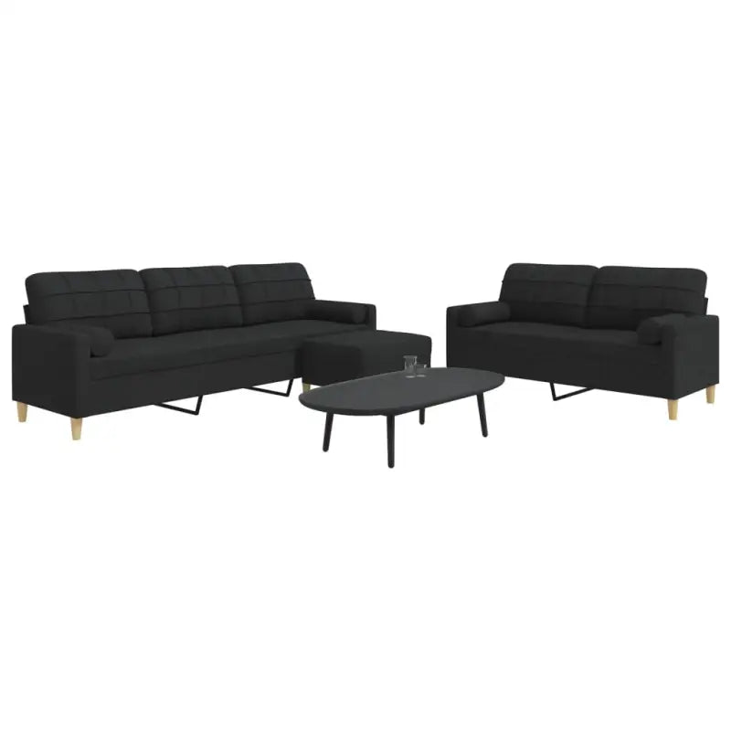 Banken loungeset met opvallend design en volledige afmetingen - Zwart / met kussens en voetenbankje - Banken
