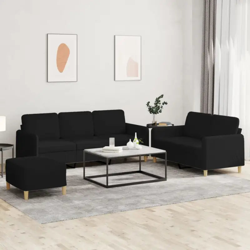 Banken loungeset met ruime totale afmetingen en comfortabele zitdiepte - Zwart / Met voetenbank - Banken